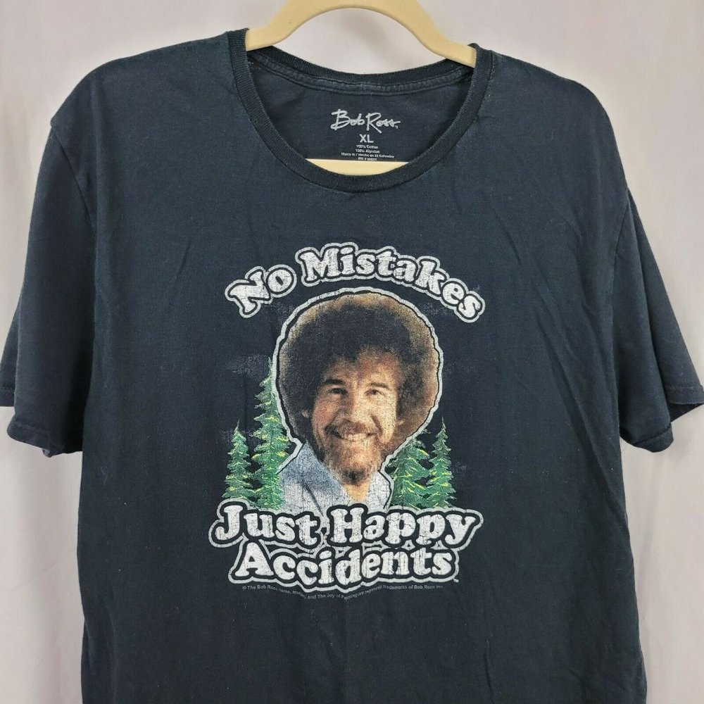 XL Tshirt Black Bob Ross No Mistakes Just Happy Accidents